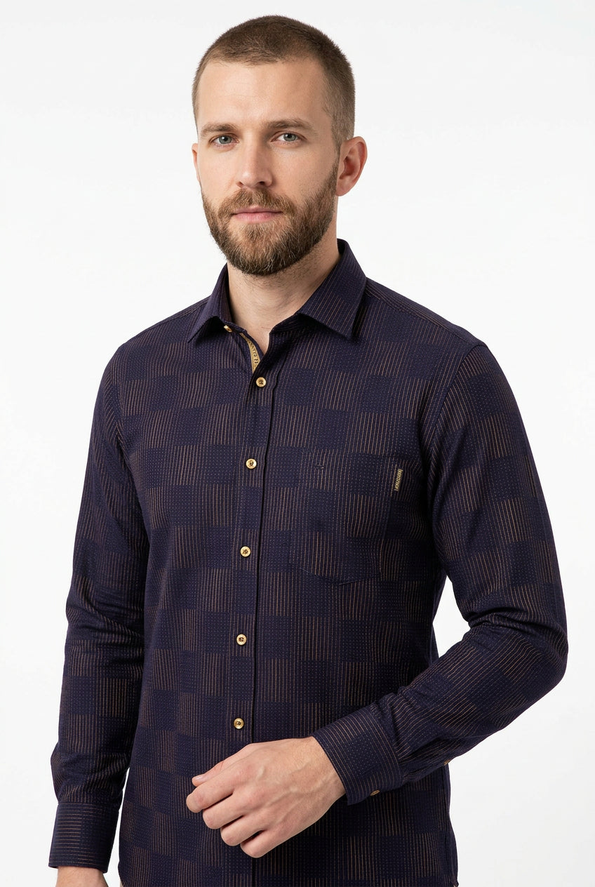 Soktas giza cotton dark purple dobby check pattern  ready-made shirt by mensfabric.com