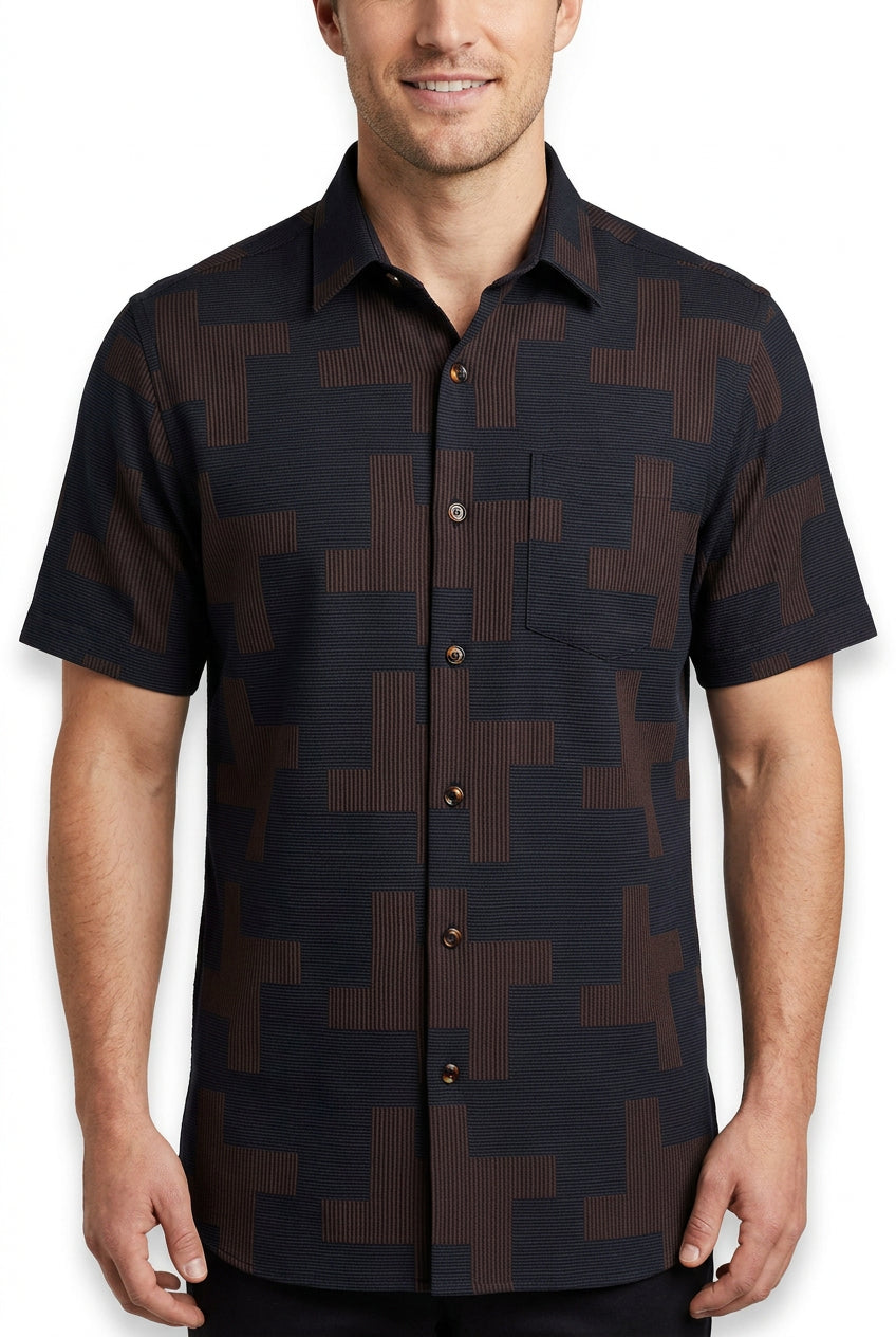 Dark brown jacquard pattern Soktas shirting fabric sold by mensfabric.com
