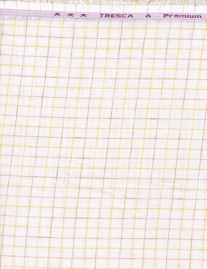 Arvind White & Yellow Checks Linen Shirting fabric