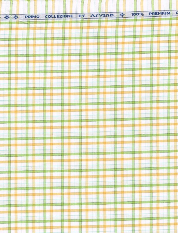 Arvind Checsk Yellow & Green Cotton Shirting Fabric