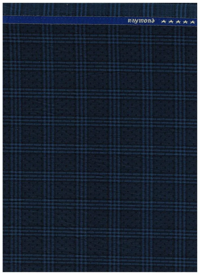 Raymond Navy Blue Cheks Polywool Suiting Fabric