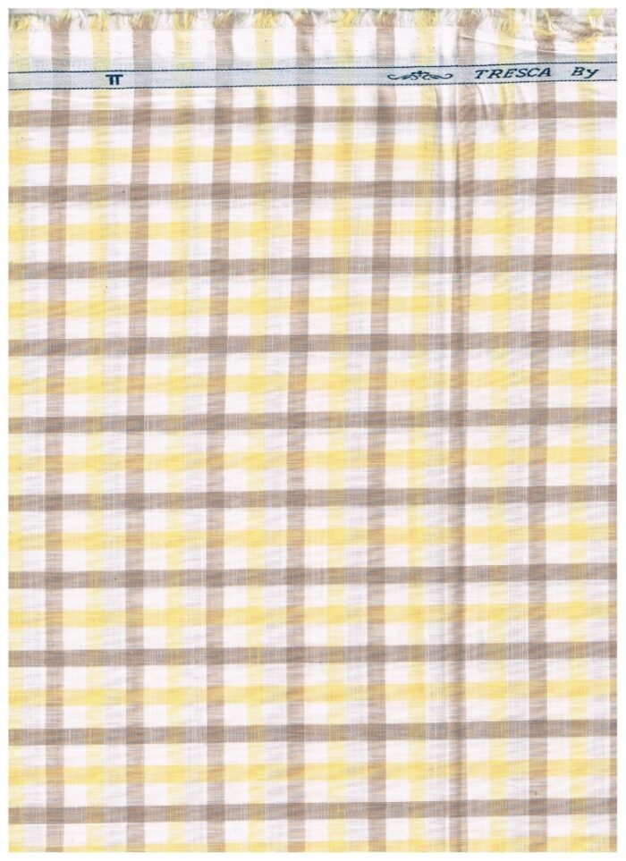 Arvind White Backgrownd with Yellow and Brown Checks Shirting Fabric