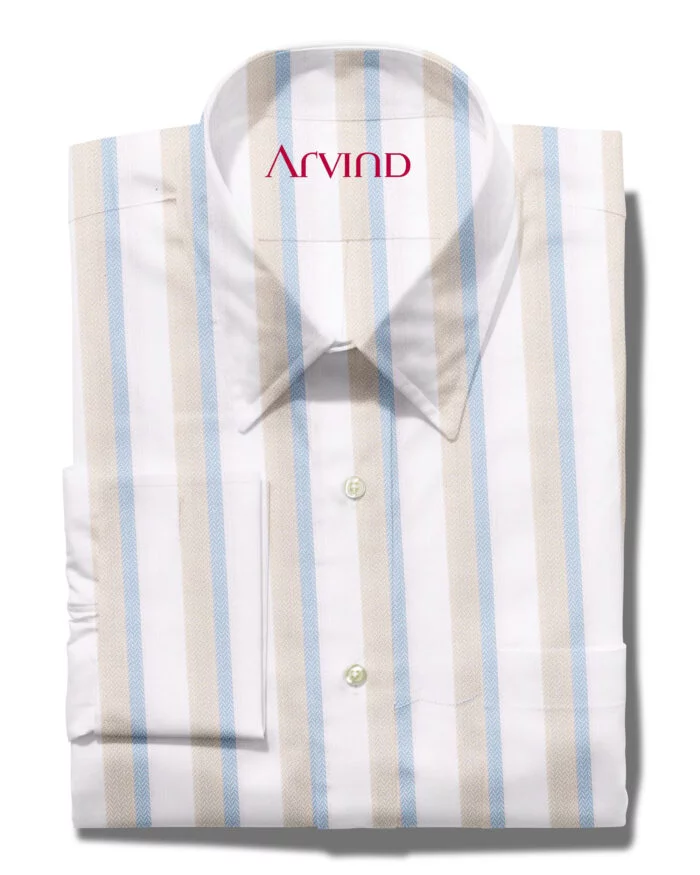 Arvind Beige Tresca Cotton Striped Shirt