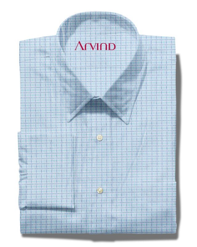 arvind cotton shirt light blue micro checks