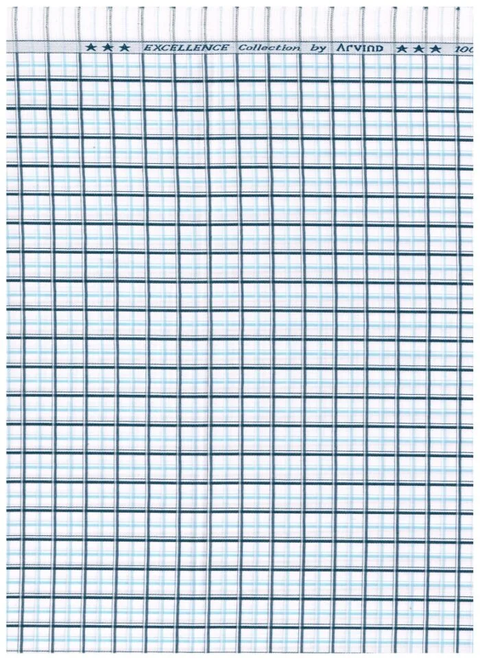 Arvind Blue Cotton Checks Shirting Fabric
