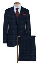 Raymond Navy Blue Cheks Polywool Suit