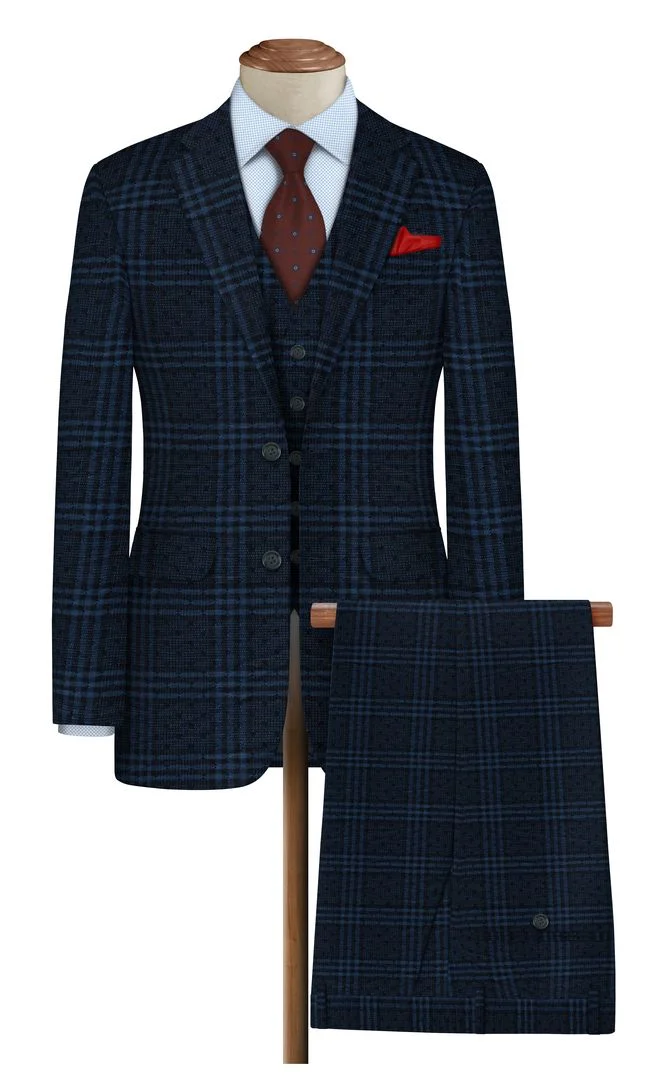 Raymond Navy Blue Cheks Polywool Suit