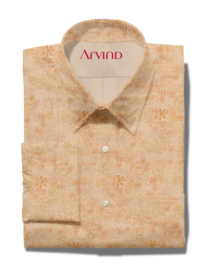 Arvind Orange Jacquard Shirt