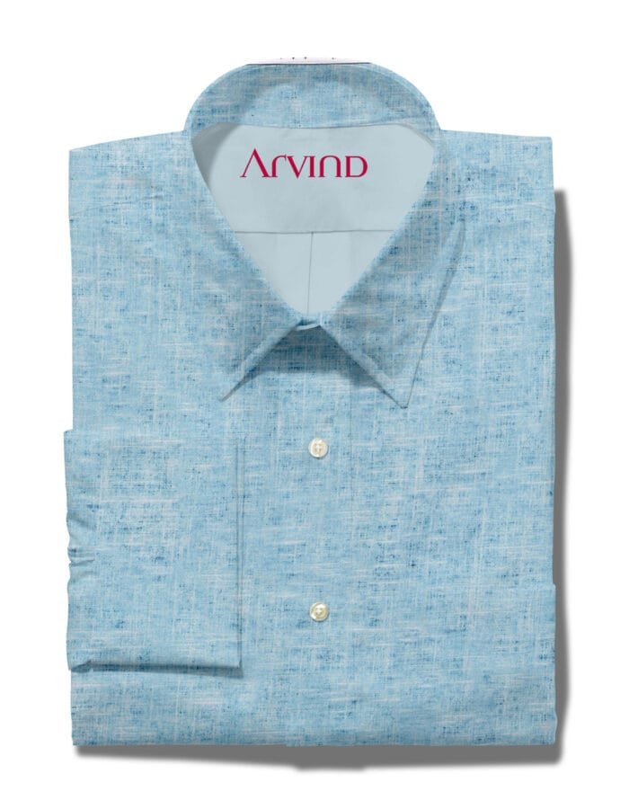 Arvind Light Blue Digital Print Cotton Shirt