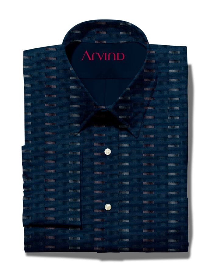 Arvind Navy Blue Tresca Cotton Shirt