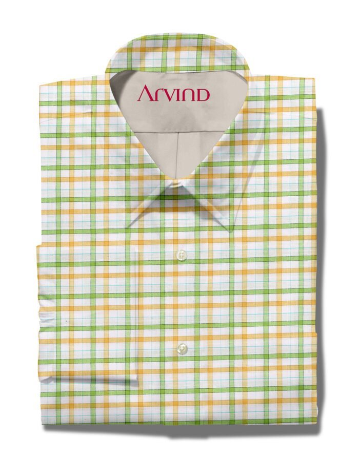 arvind cotton shirt yellow checks