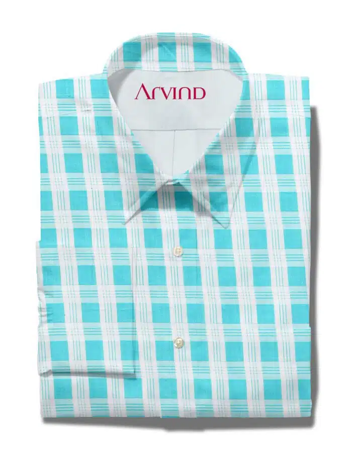 ARVIND COTTON SHIRT AQUA CHECKS