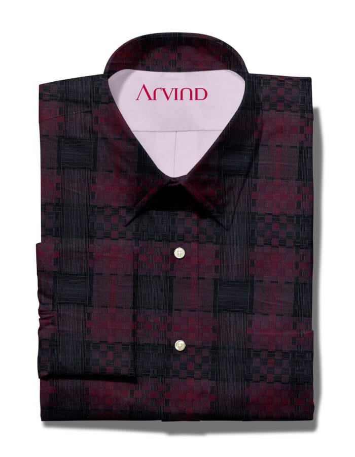 Arvind Checks Wine Lie Cotton Tresca Shirting