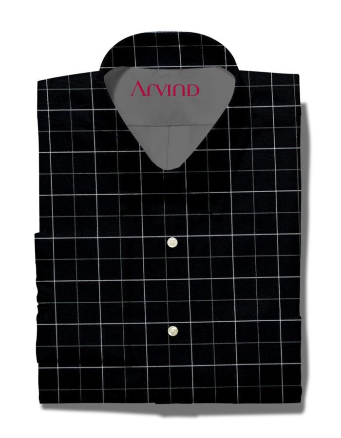 ARVIND COTTON SHIRT FABRIC BLACK AND WHITE CHECKS 1034166