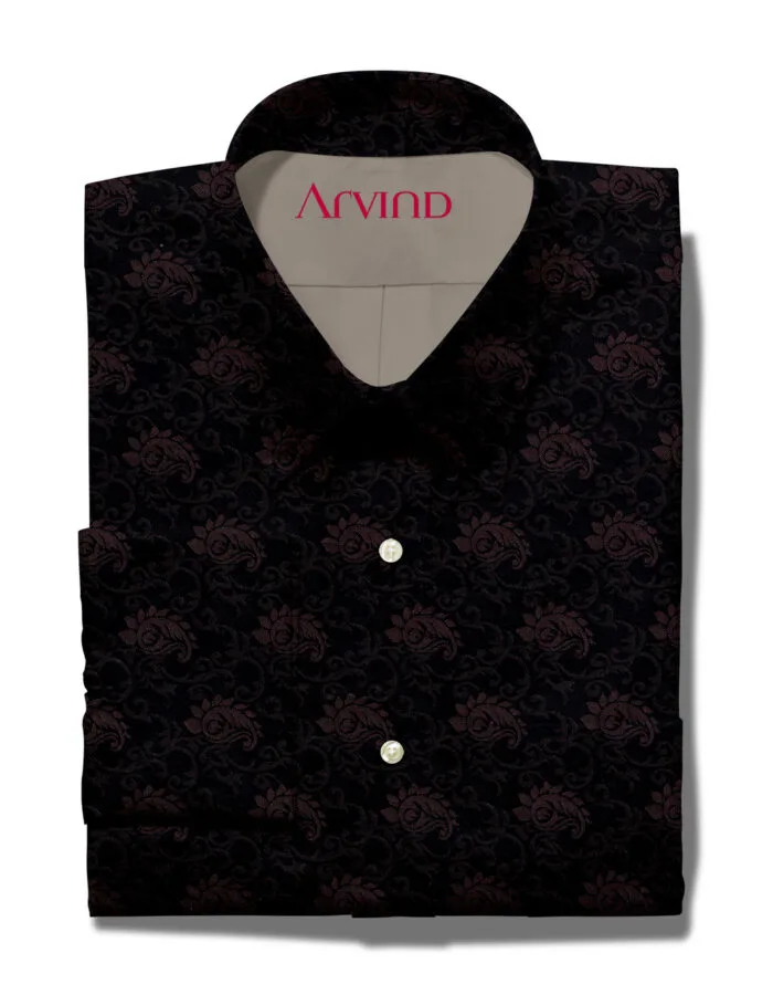 Arvind Jacquard Brown Printed Shirting