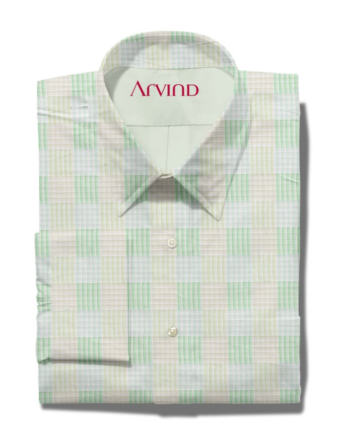 Arvind Peppermint Green Checsk Shirting