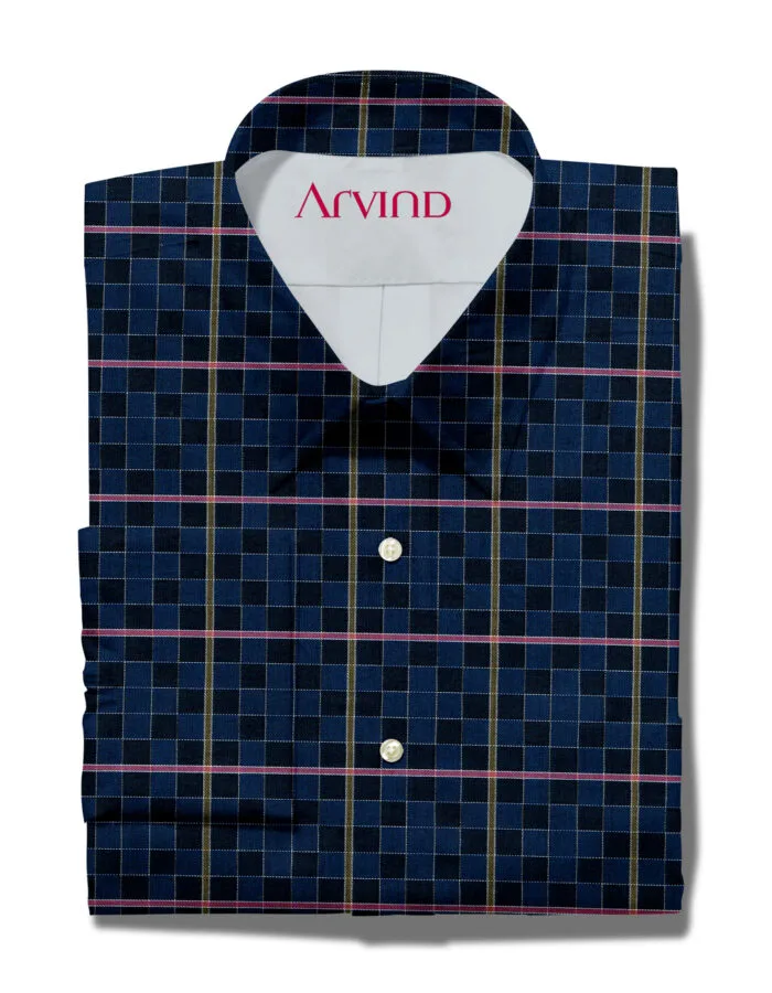 ARVIND COTTON SHIRT BLUE CHECKS