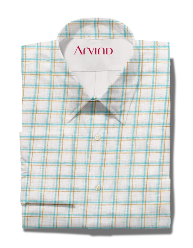 Arvind Linen Blue & Beige Shirting Fabric