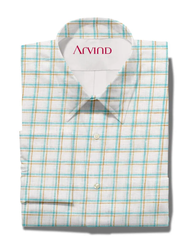 Arvind Linen Blue & Beige Shirting Fabric