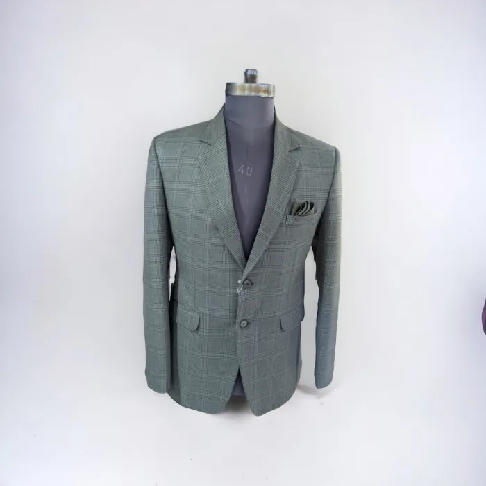 Casual Green Check Blazer