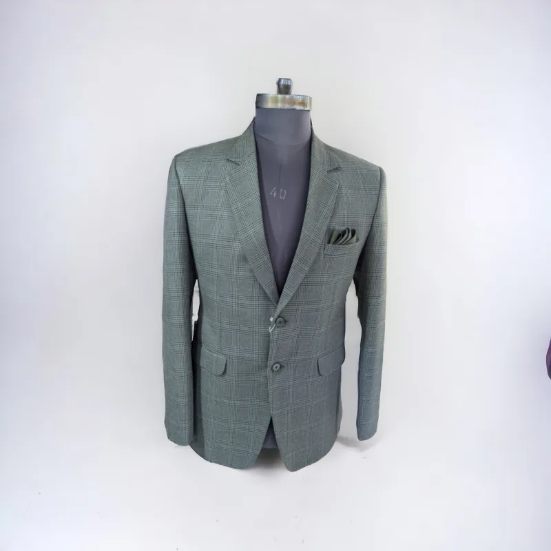 Casual Green Check Blazer