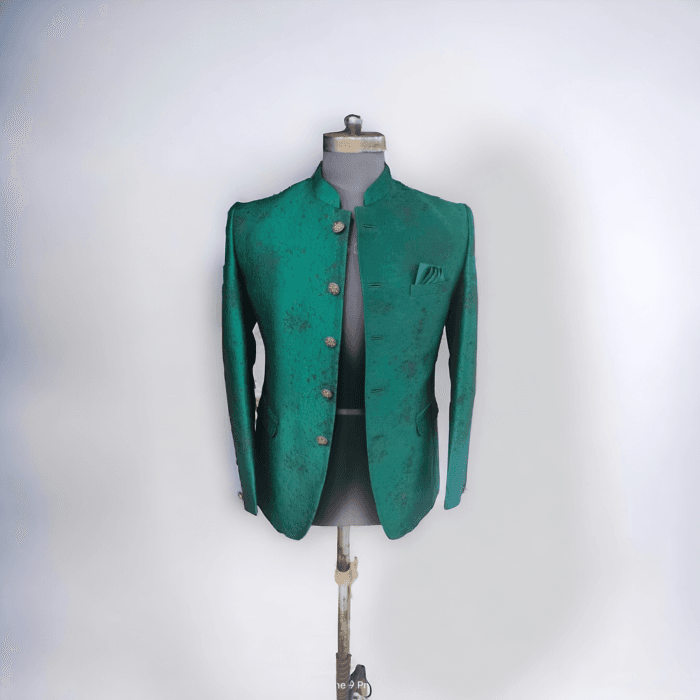 Ethnic Blazer Green Jacquard