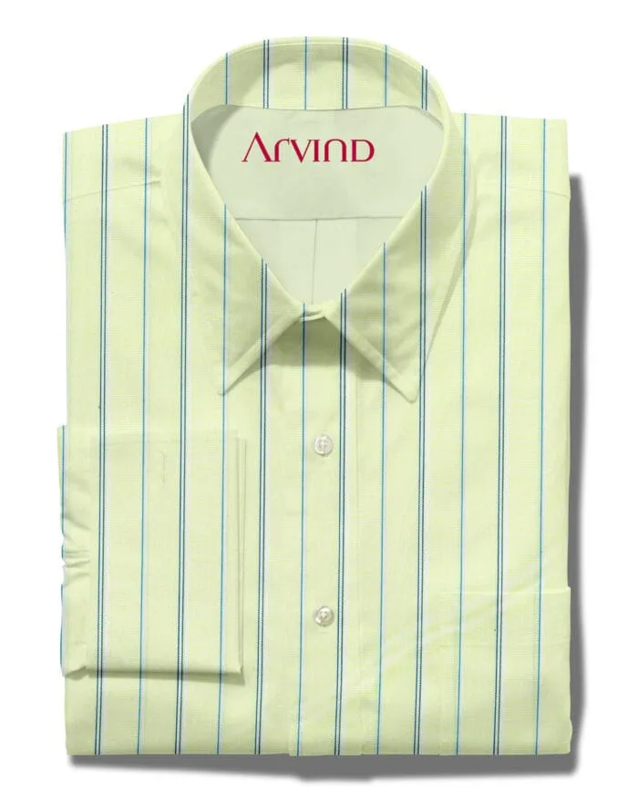 Arvind Lime yellow Striped cotton shirt