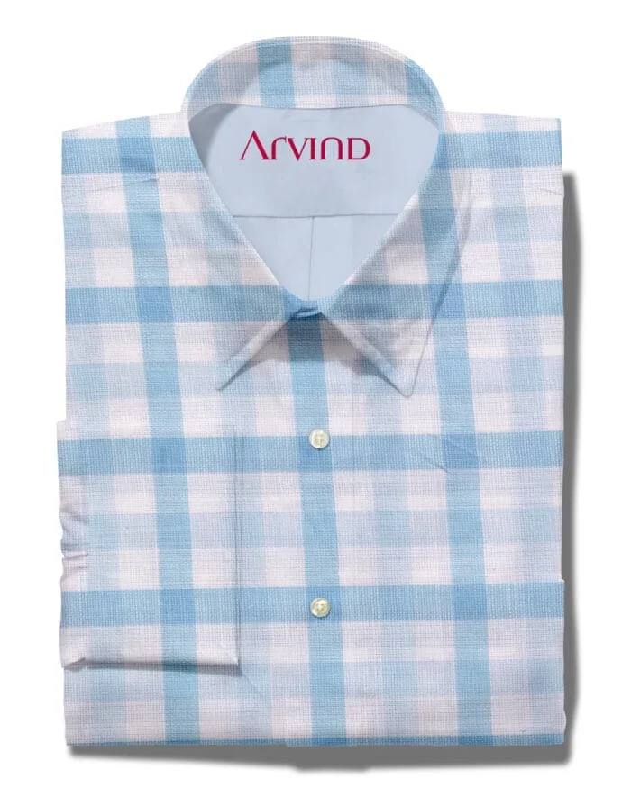 arvind giza cotton blue checks shirt