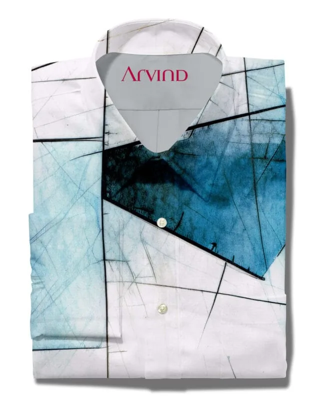 Arvind Digital Printed Blue cotton shirt
