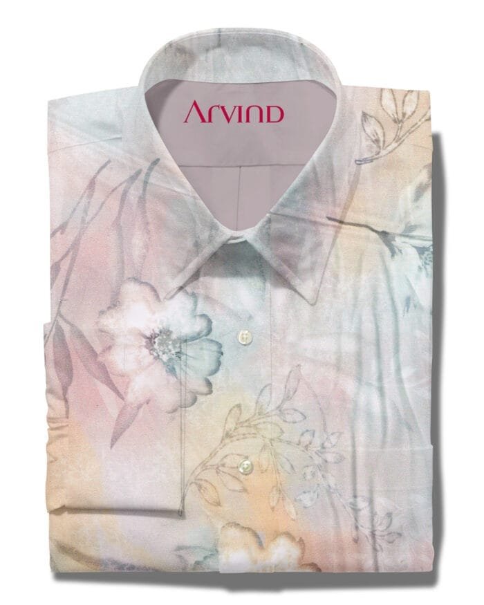 Arvind digital print cotton pink shirt