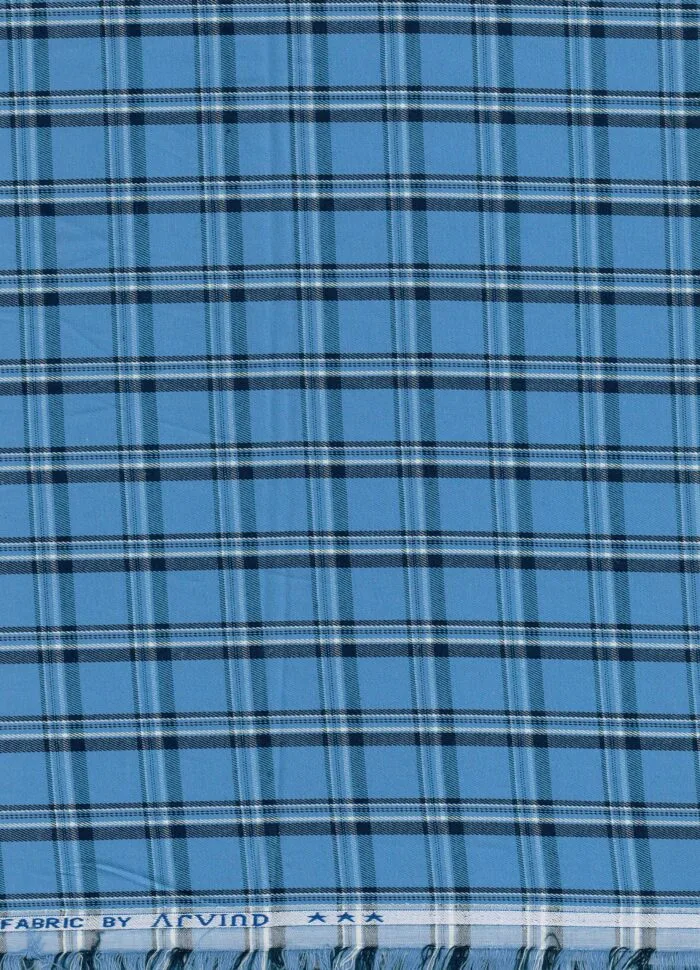 Arvind PC Blue Checks Shirt fabric