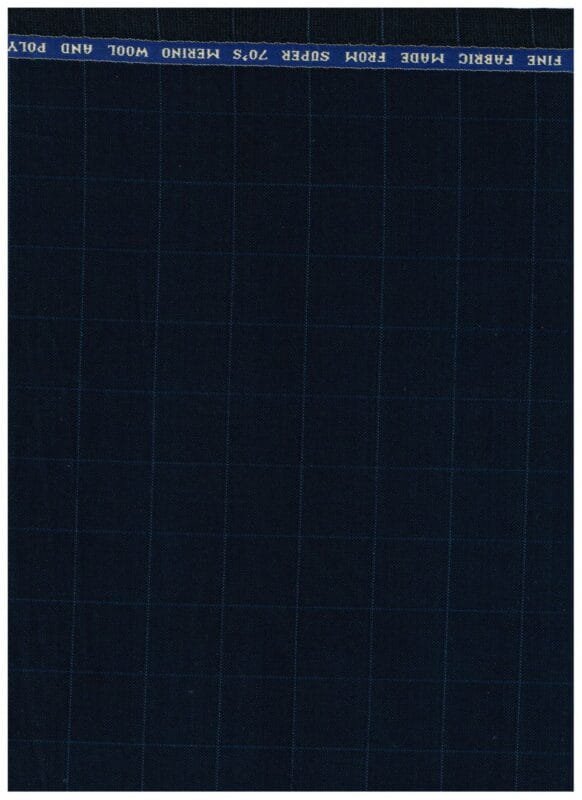 Raymond Self Checks Navy Blue Polywool Suiting Fabric