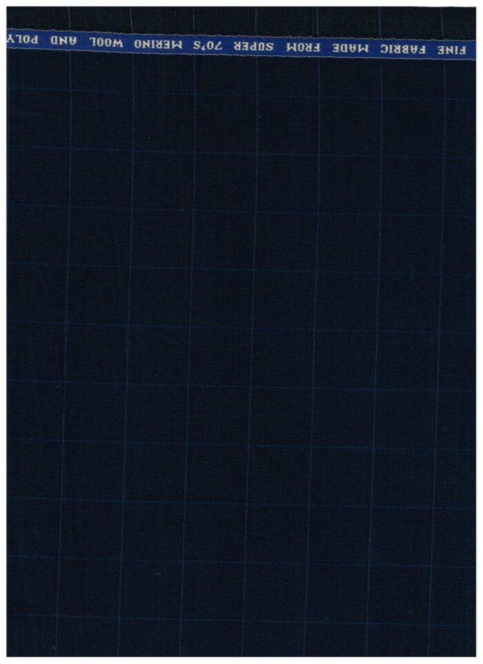 Raymond Self Checks Navy Blue Polywool Suiting Fabric