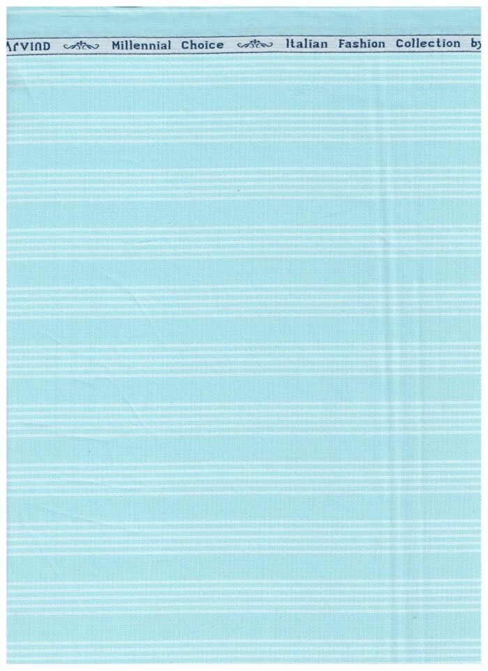 Arvind Turquoise Striped Tresca Cotton Shirting Fabric