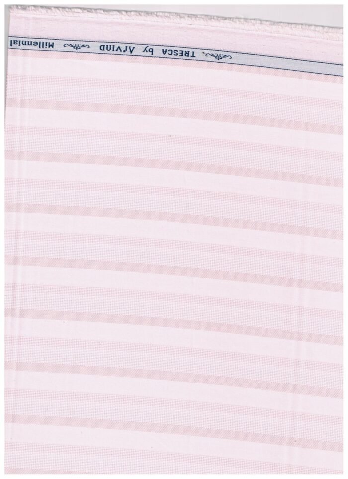 Arvind Light Pink Striped Tresca Cotton Shirting Fabric