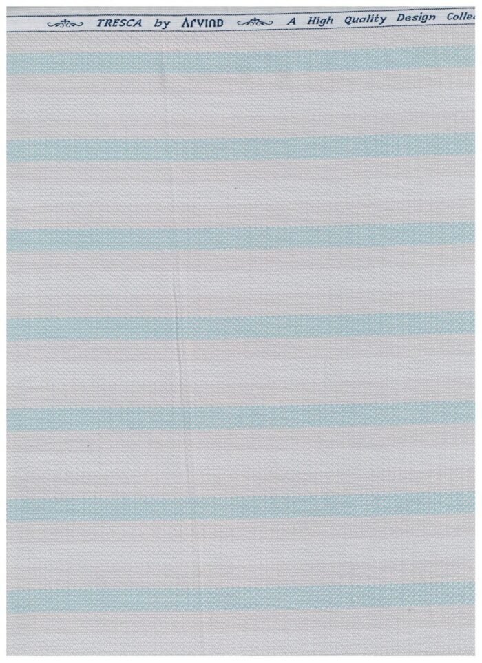 Arvind silver & Turquoise Striped Tresca cotton shirting fabric